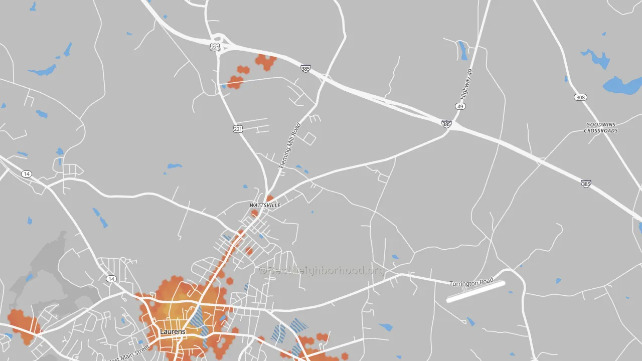 Bike Grade map of Wattsville, SC