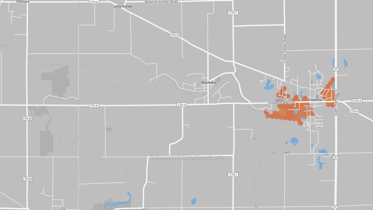 Bike Grade map of Waubeka, WI