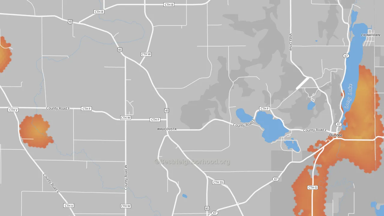 Bike Grade map of Waucousta, WI
