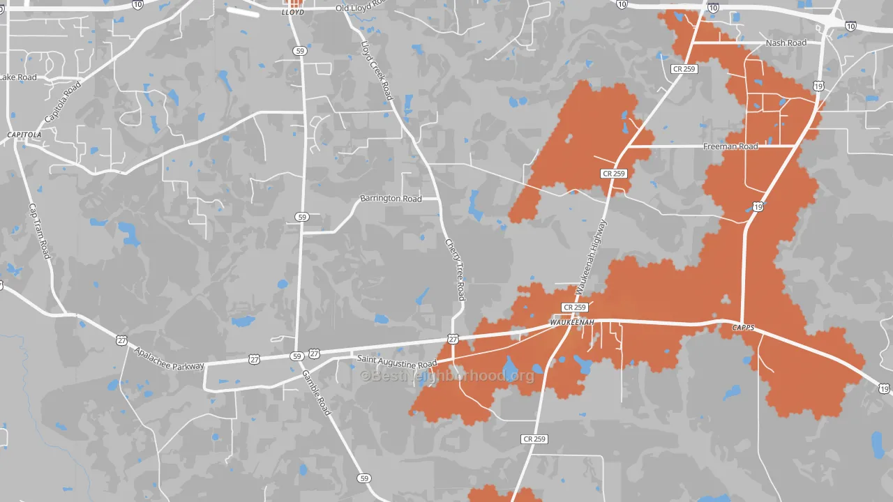 Bike Grade map of Waukeenah, FL