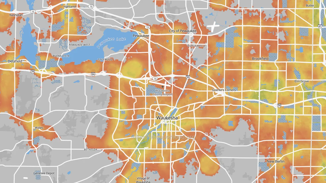 Bike Grade map of Waukesha County, WI