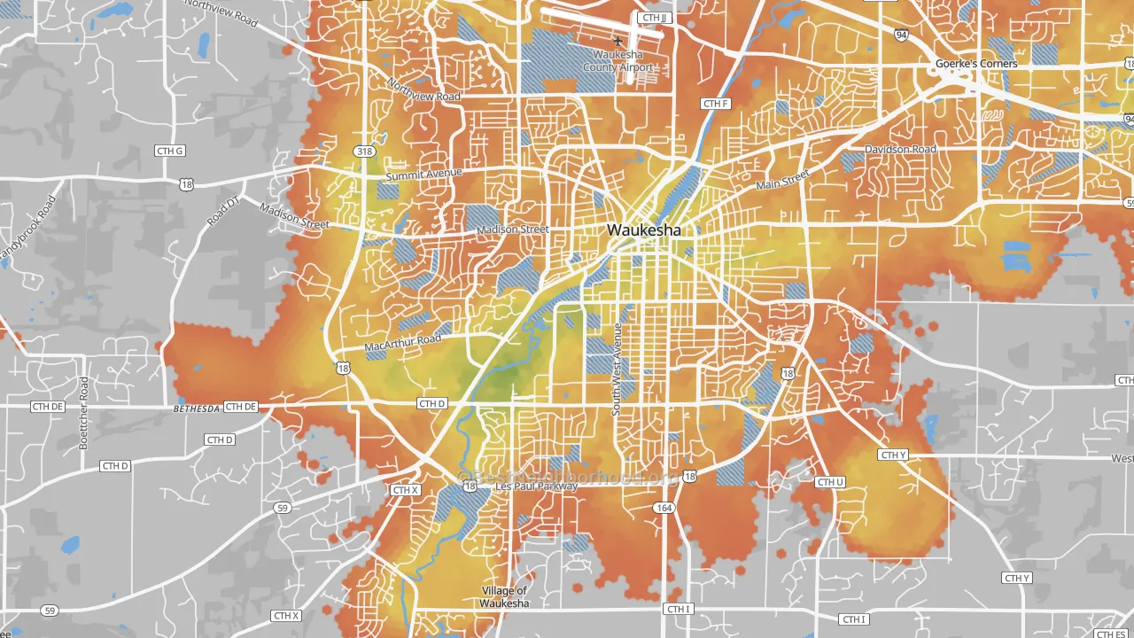 Bike Grade map of Waukesha, WI