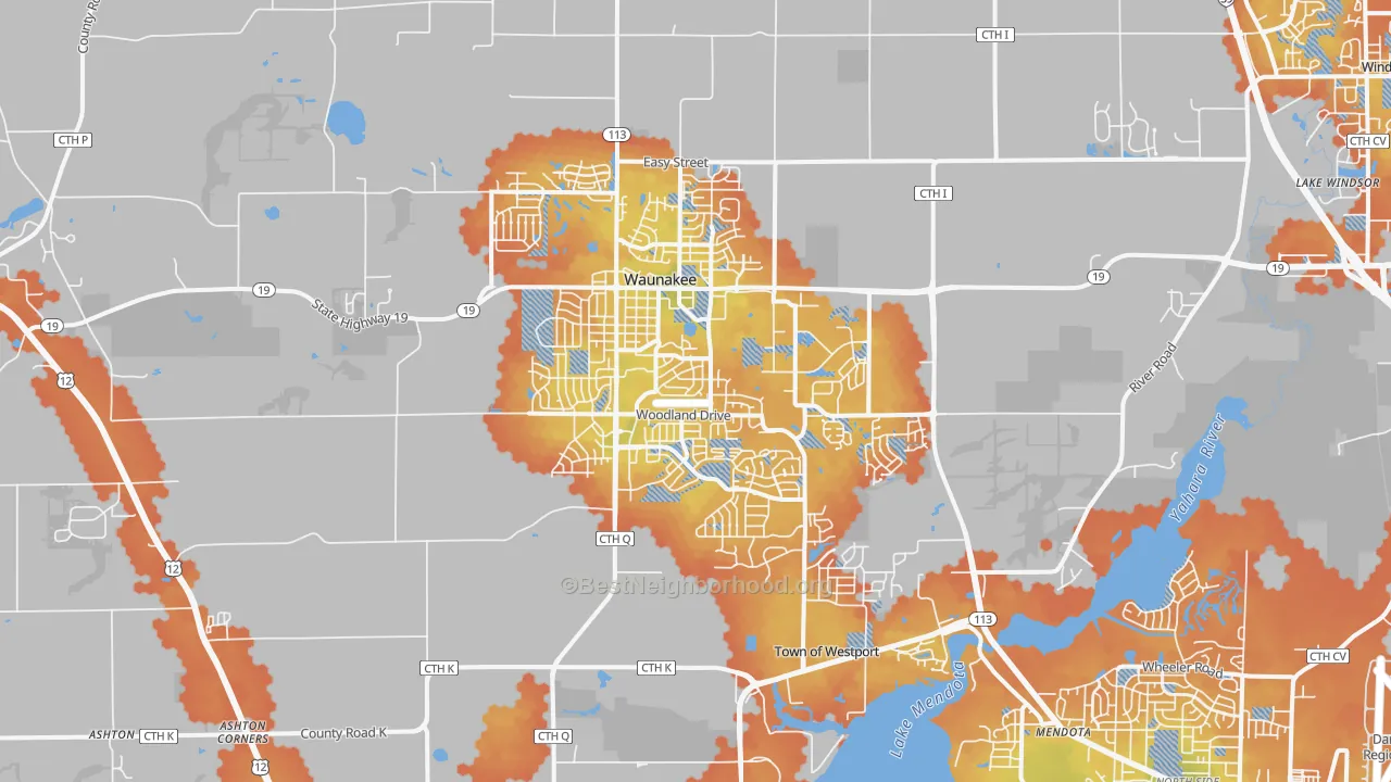 Bike Grade map of Waunakee, WI