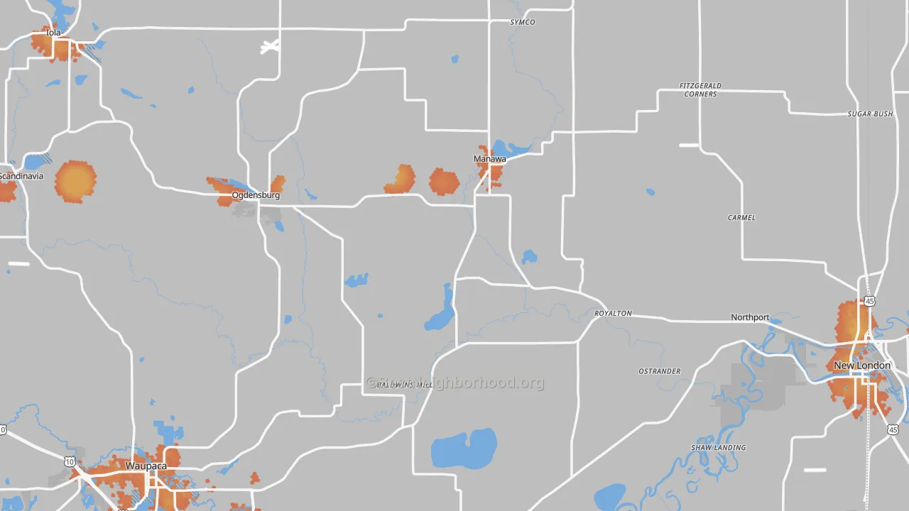 Bike Grade map of Waupaca County, WI