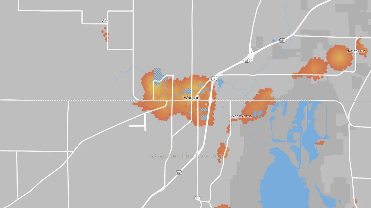 Bike Grade map of Waupun, WI