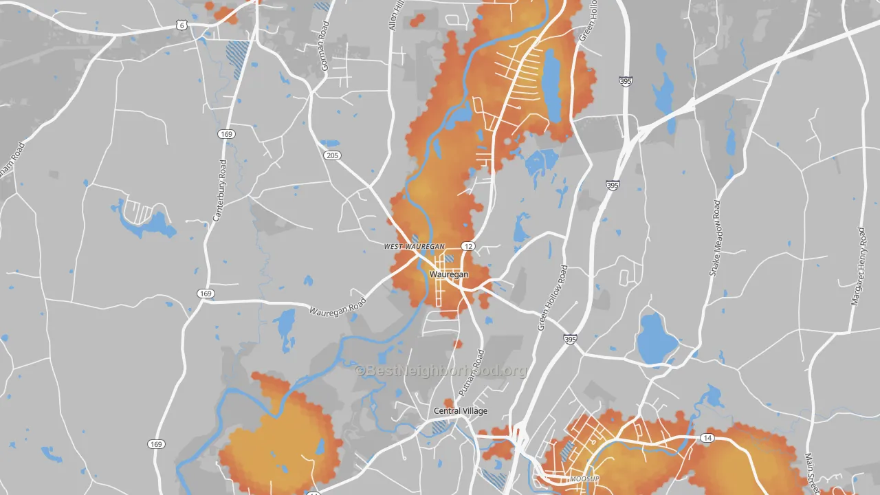 Bike Grade map of Wauregan, CT