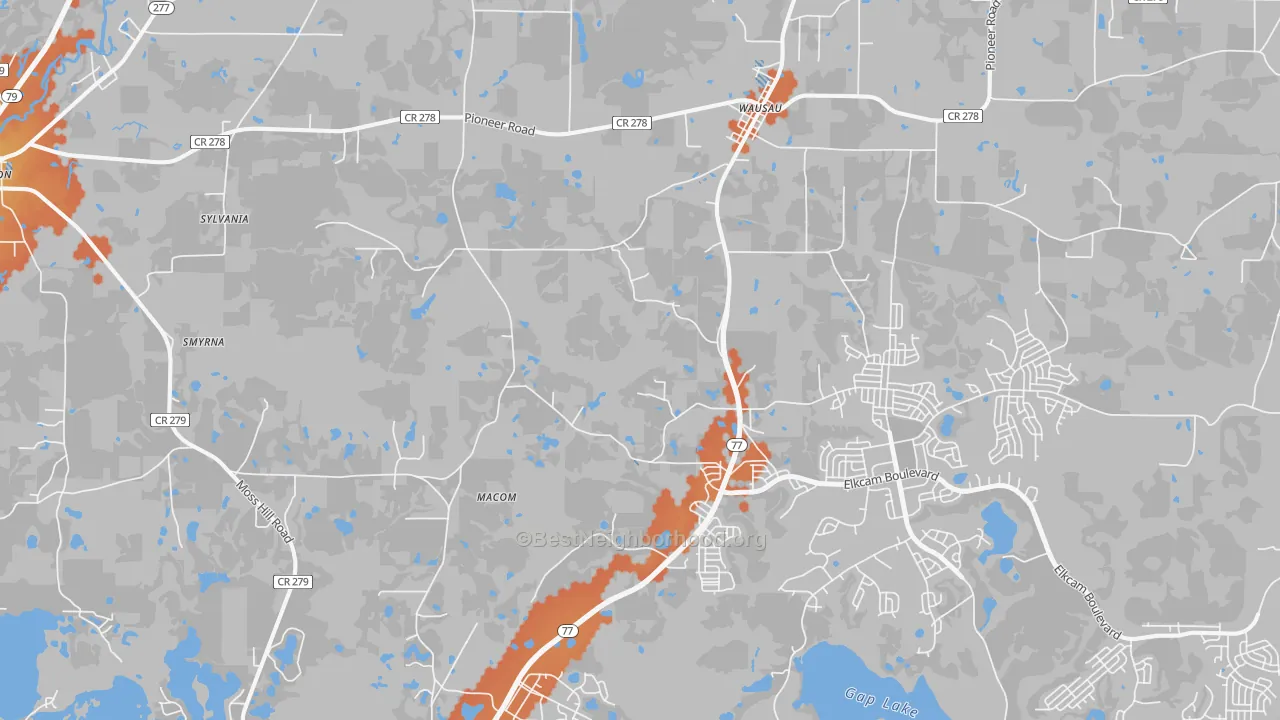 Bike Grade map of Wausau, FL