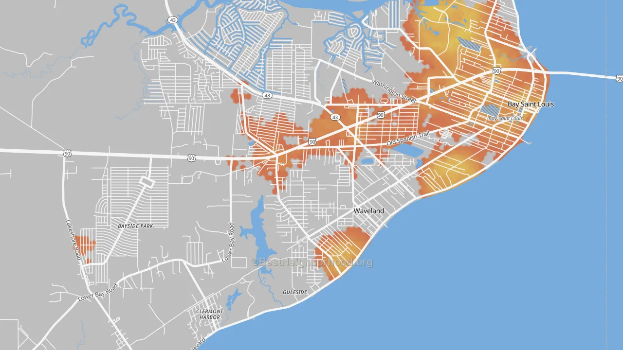 Bike Grade map of Waveland, MS