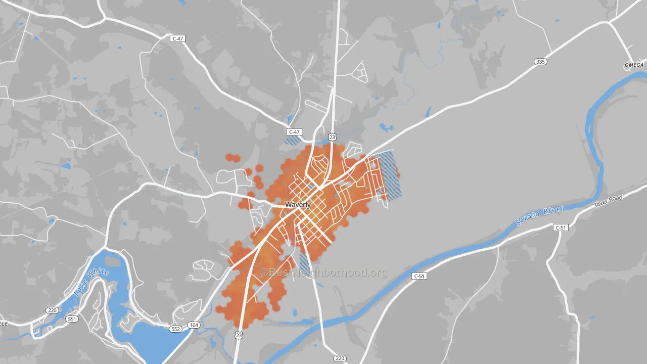 Bike Grade map of Waverly City, OH