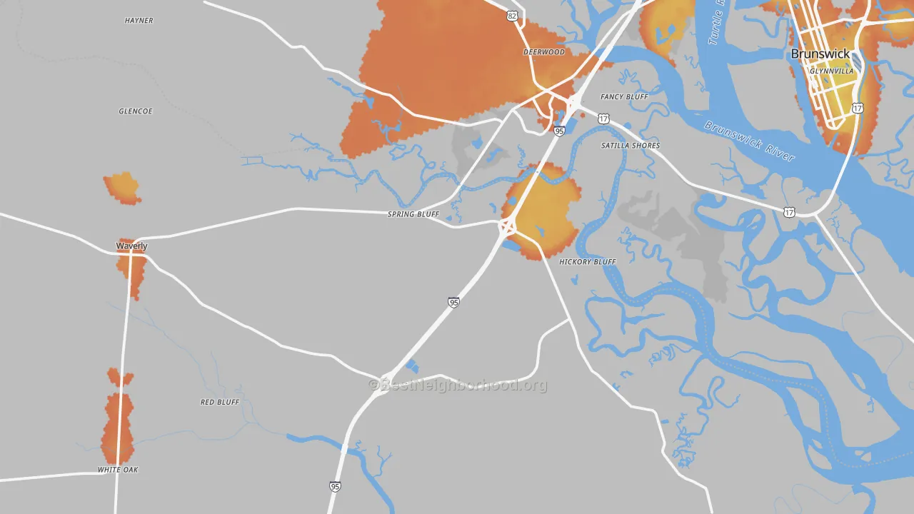 Bike Grade map of Waverly, GA