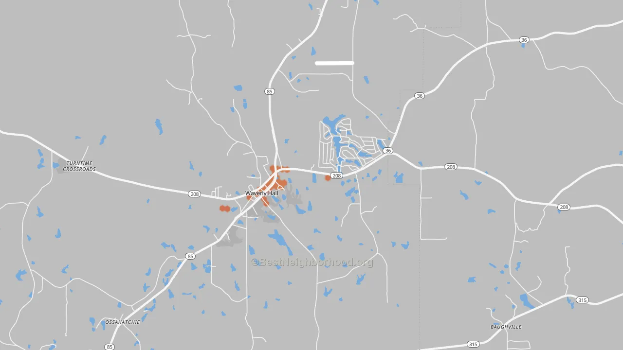 Bike Grade map of Waverly Hall, GA