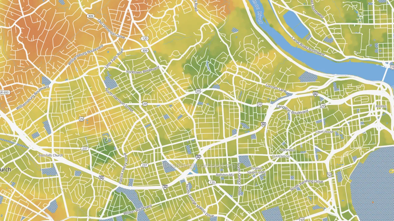 Bike Grade map of Waverly Hills, Arlington, VA