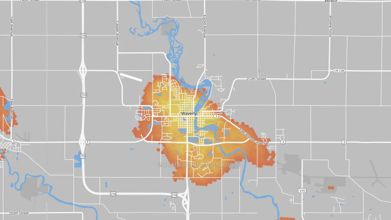 Bike Grade map of Waverly, IA