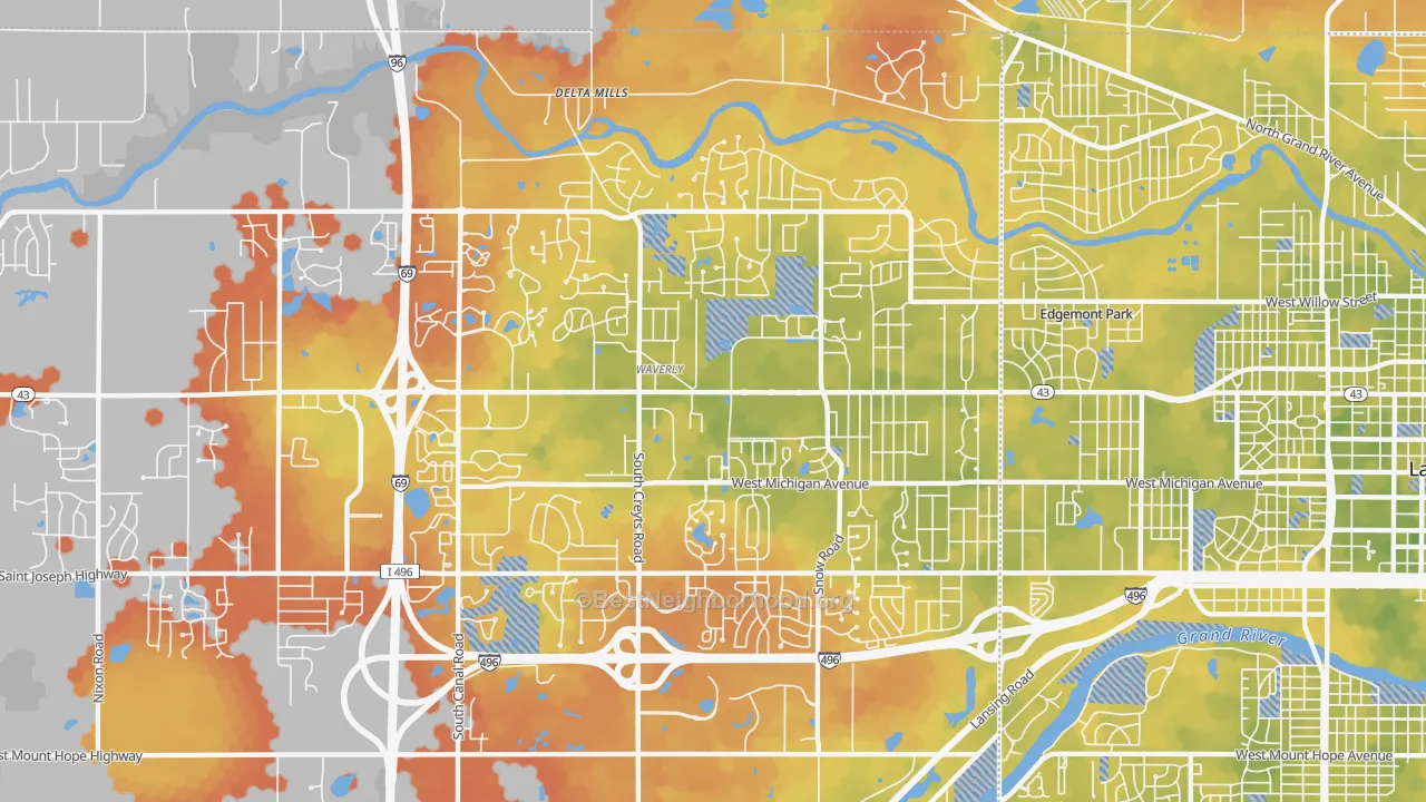 Bike Grade map of Waverly, MI