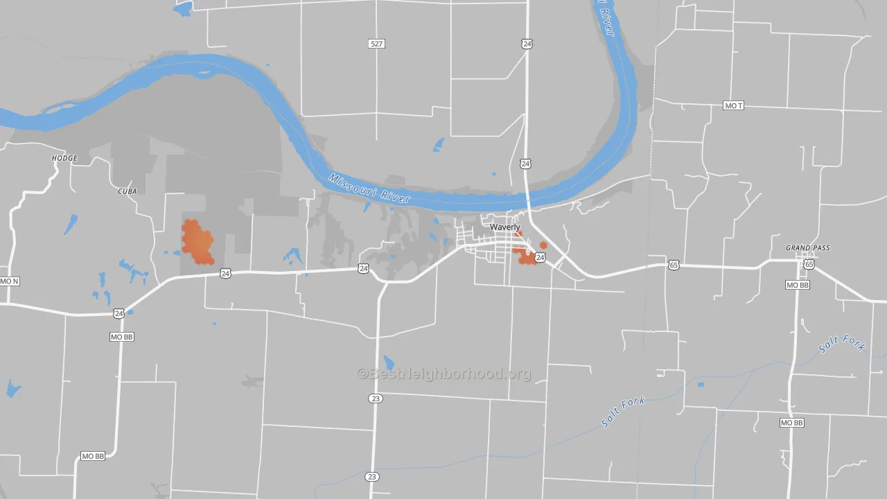 Bike Grade map of Waverly, MO