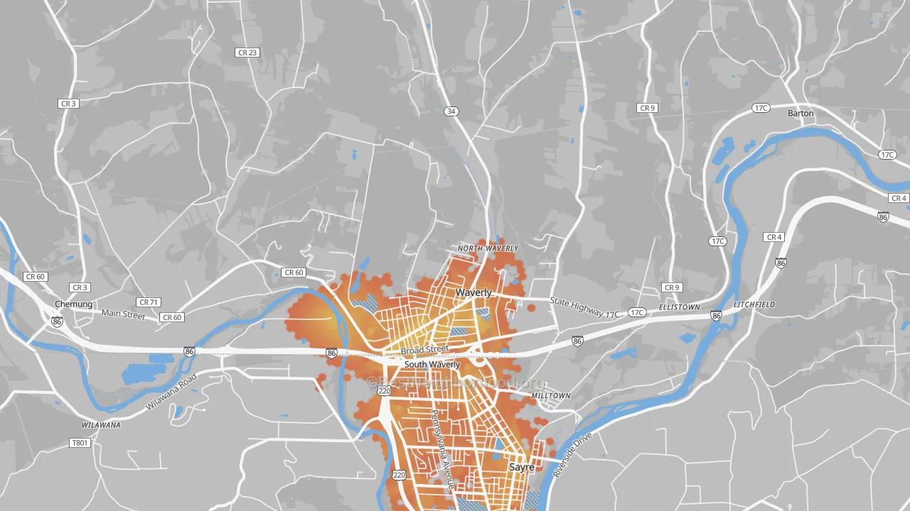 Bike Grade map of Waverly, NY
