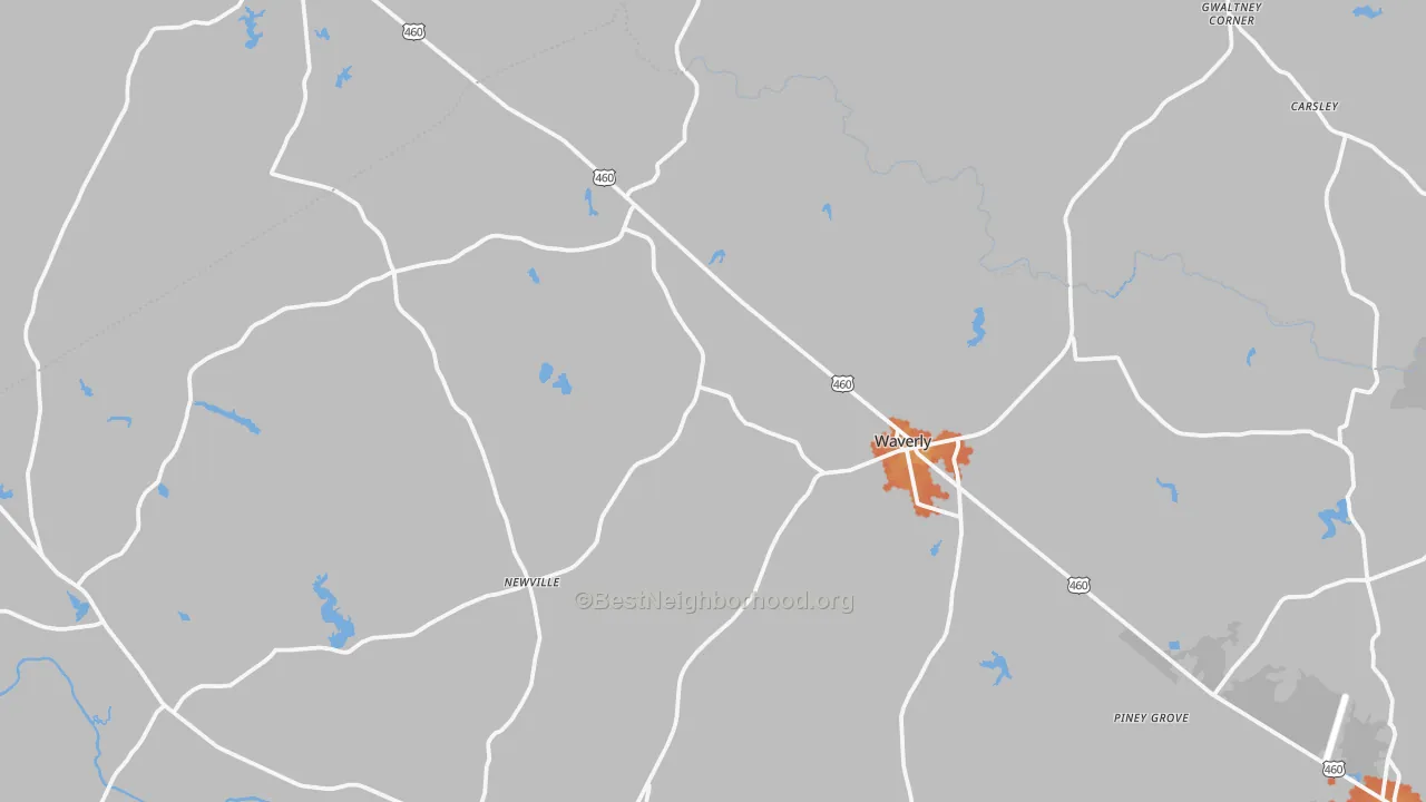 Bike Grade map of Waverly, VA