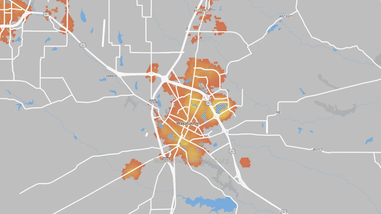 Bike Grade map of Waxahachie, TX