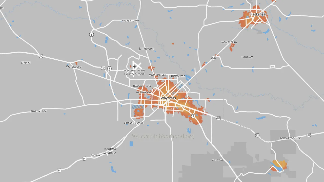 Bike Grade map of Waycross, GA