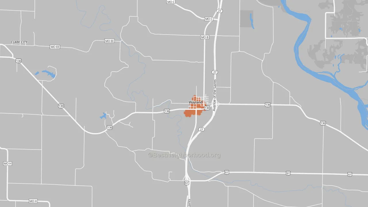 Bike Grade map of Wayland, MO