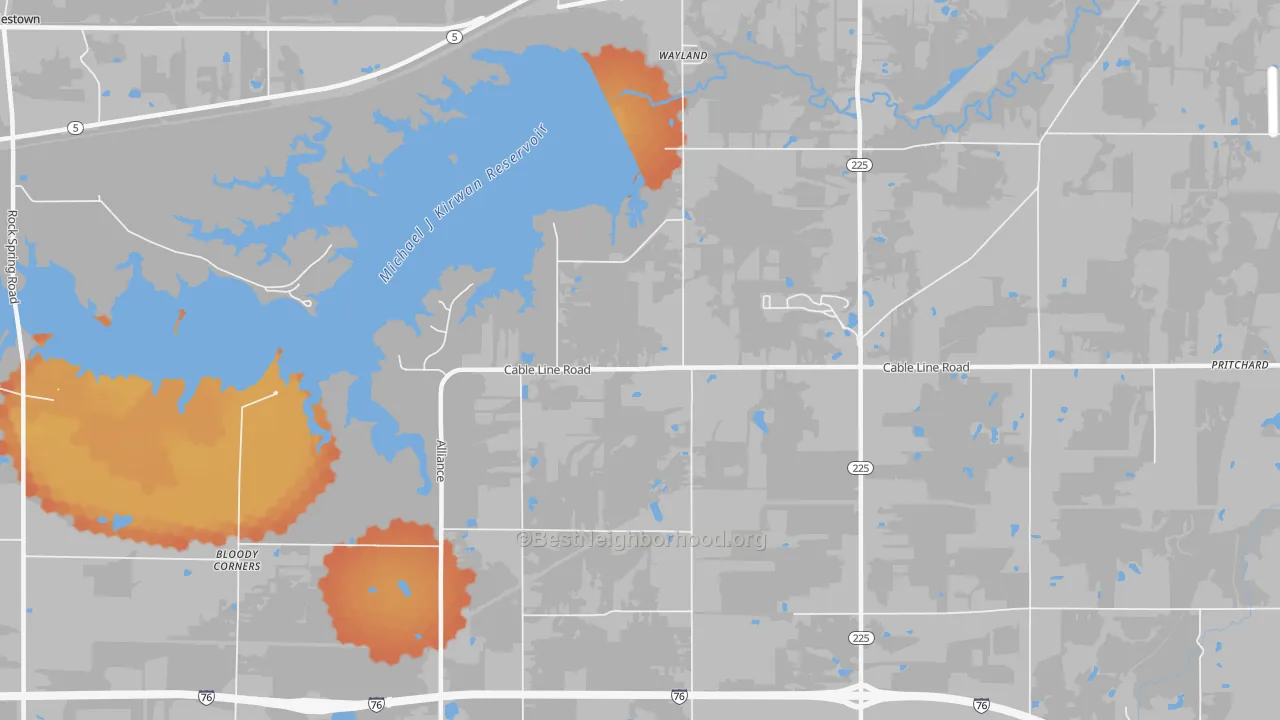 Bike Grade map of Wayland, OH