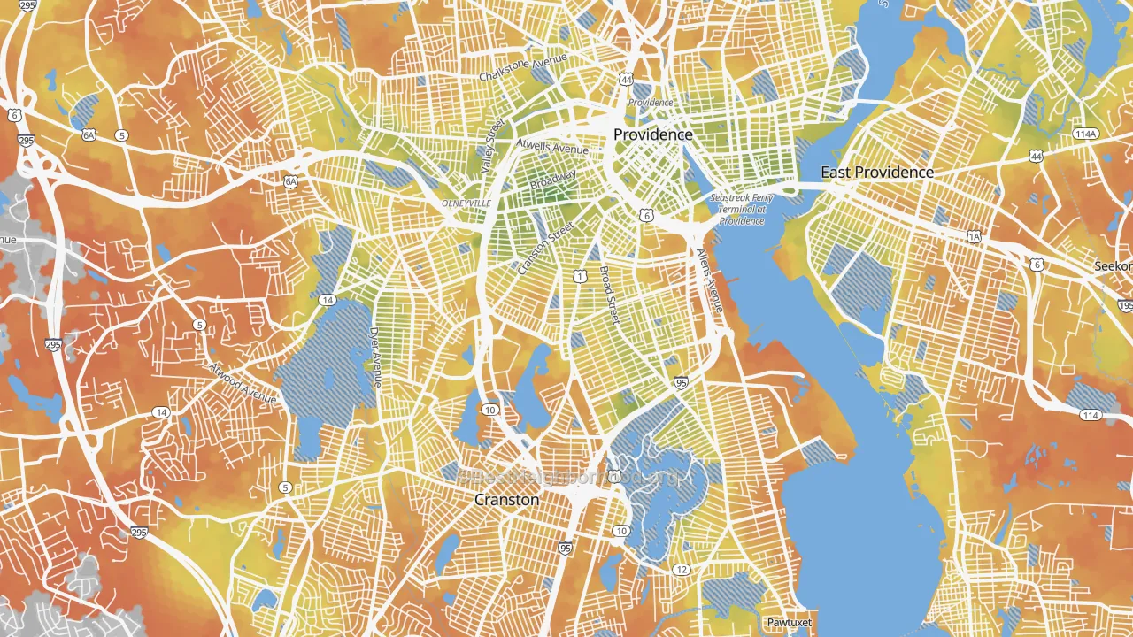 Bike Grade map of Wayland, Providence, RI