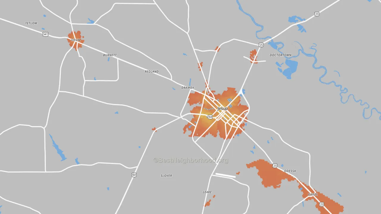Bike Grade map of Wayne County, GA