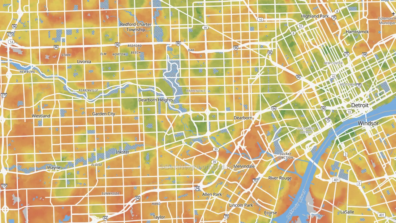 Bike Grade map of Wayne County, MI