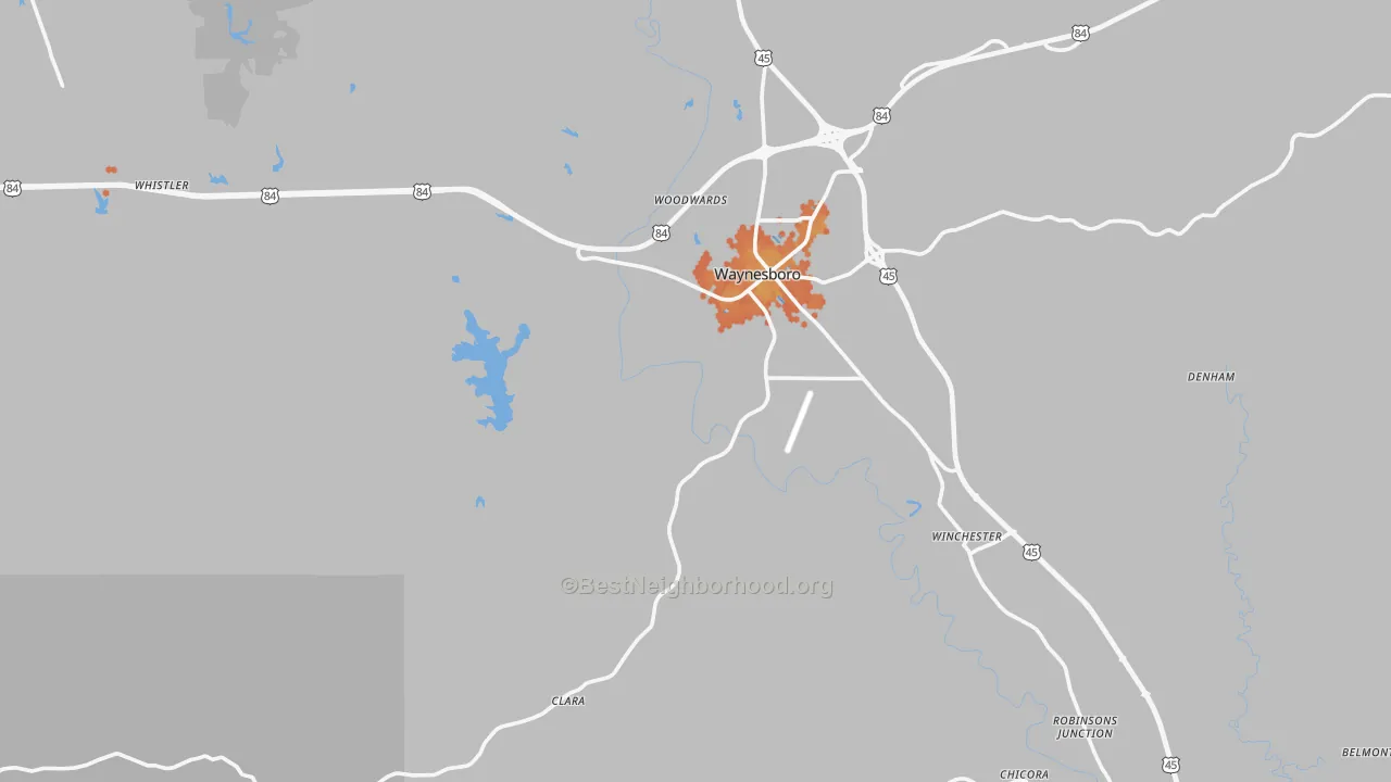 Bike Grade map of Wayne County, MS
