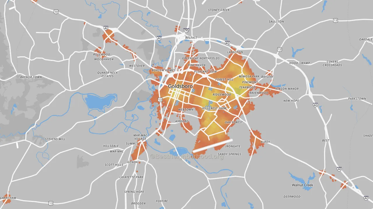 Bike Grade map of Wayne County, NC
