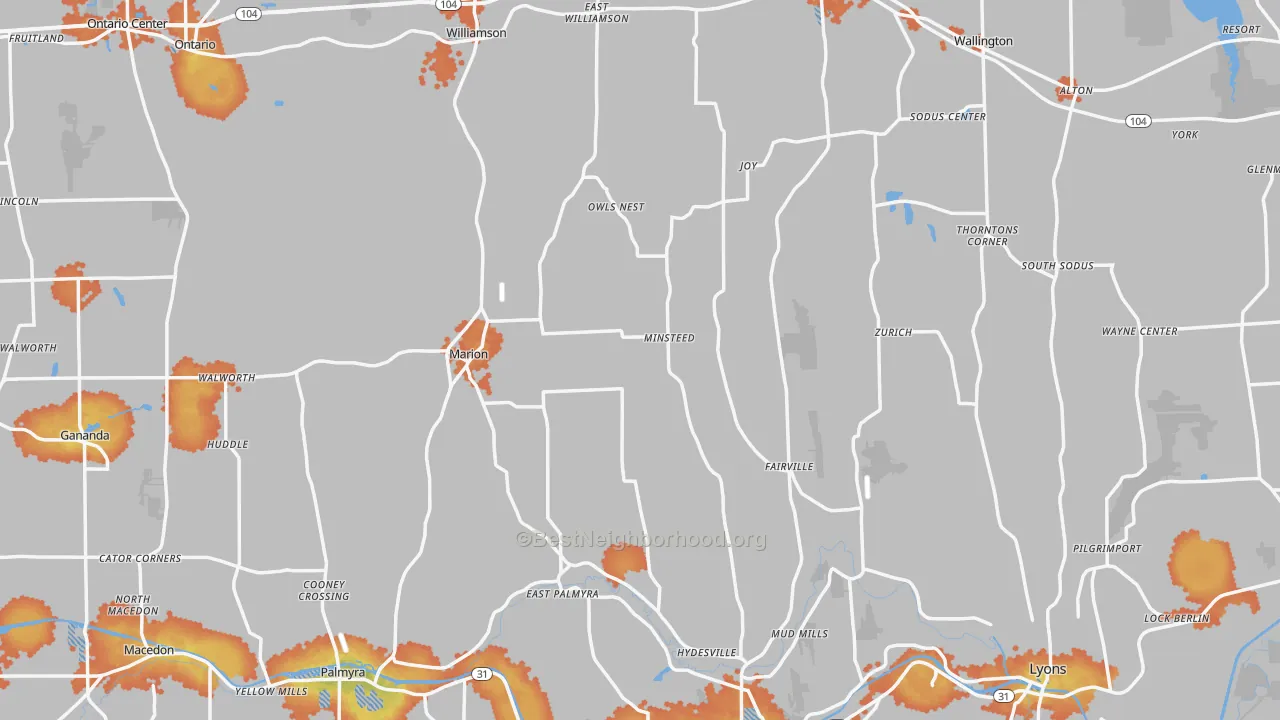 Bike Grade map of Wayne County, NY