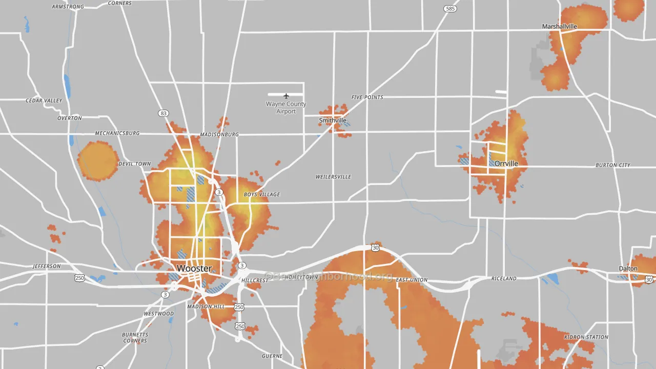 Bike Grade map of Wayne County, OH