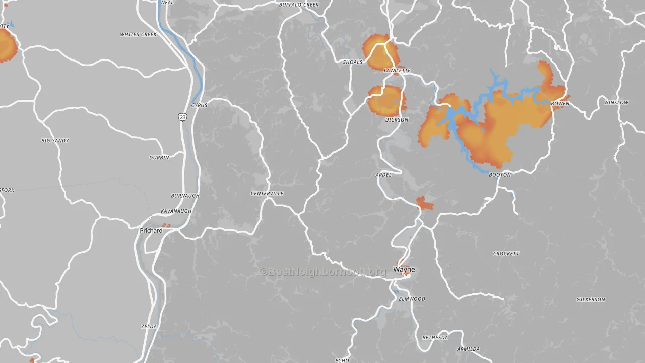 Bike Grade map of Wayne County, WV