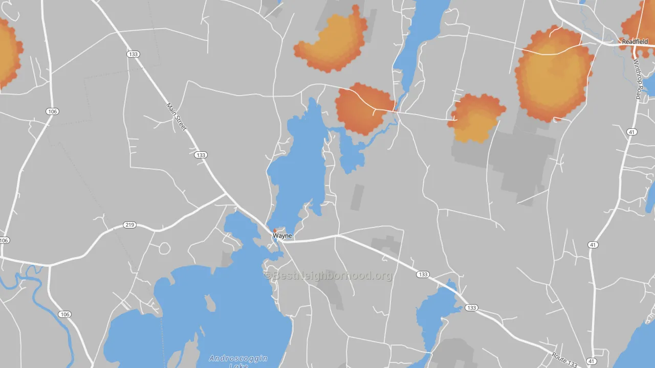 Bike Grade map of Wayne, ME