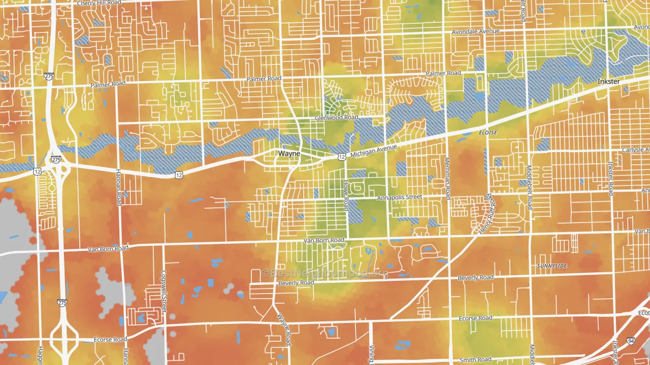 Bike Grade map of Wayne, MI