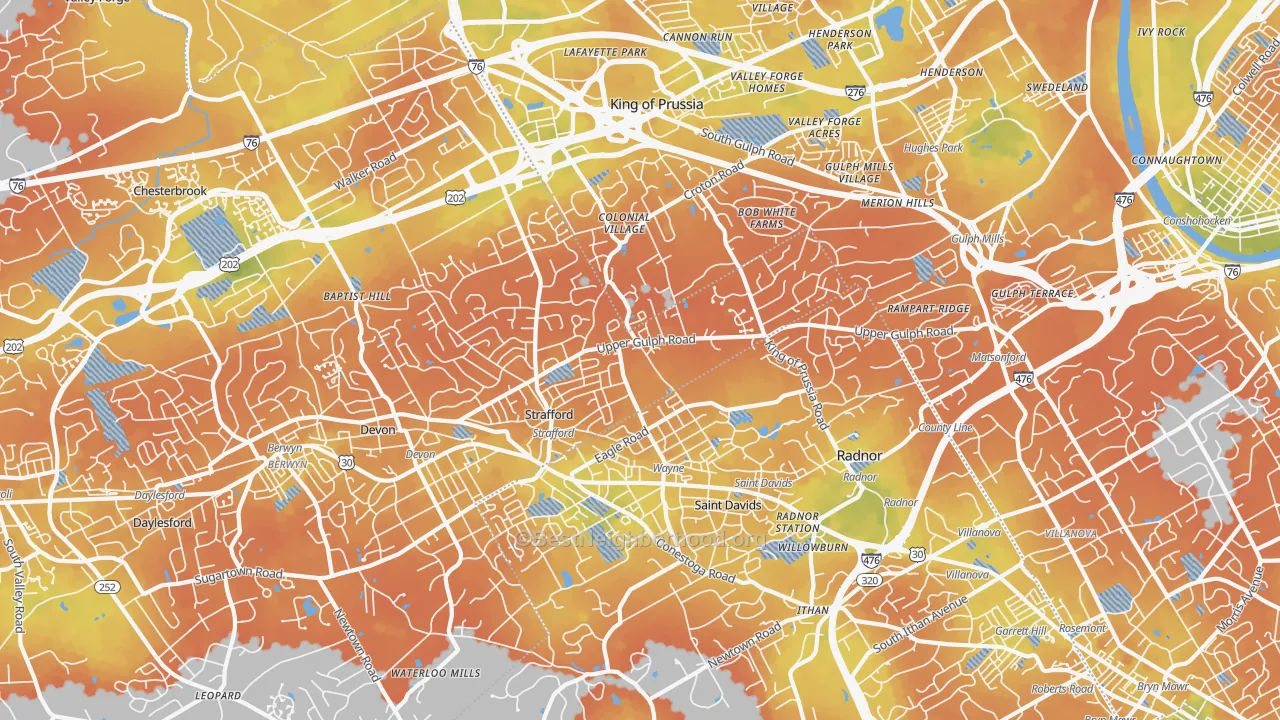 Bike Grade map of Wayne, PA