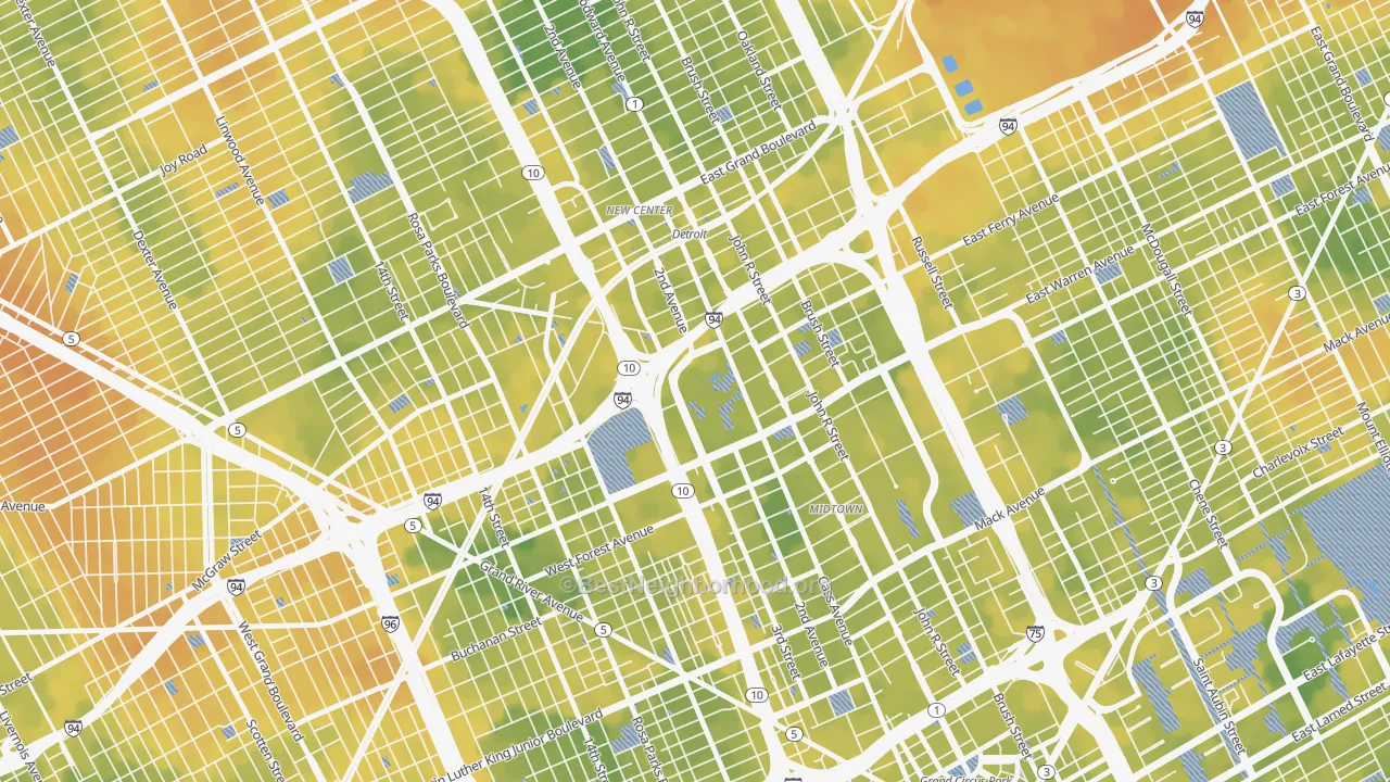 Bike Grade map of Wayne State, Detroit, MI