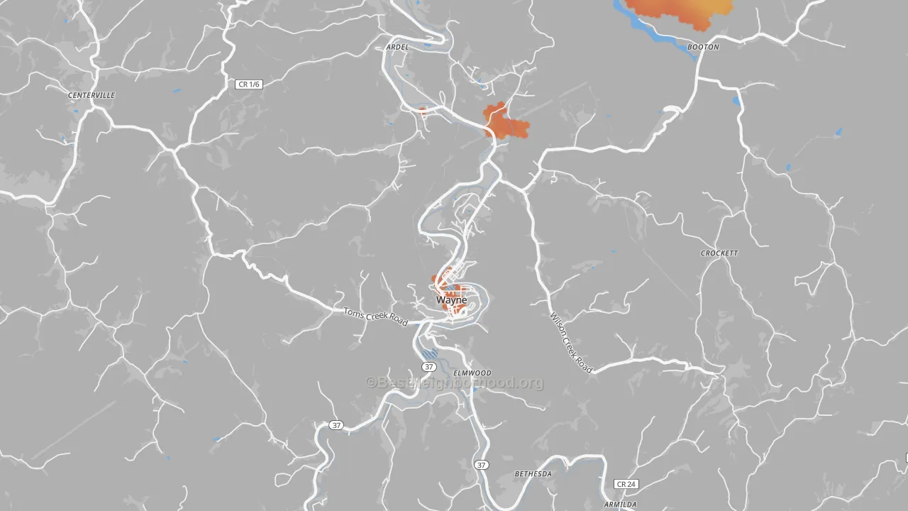Bike Grade map of Wayne, WV