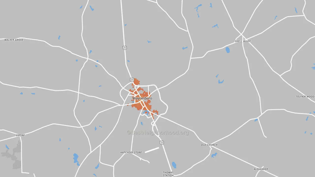 Bike Grade map of Waynesboro, GA