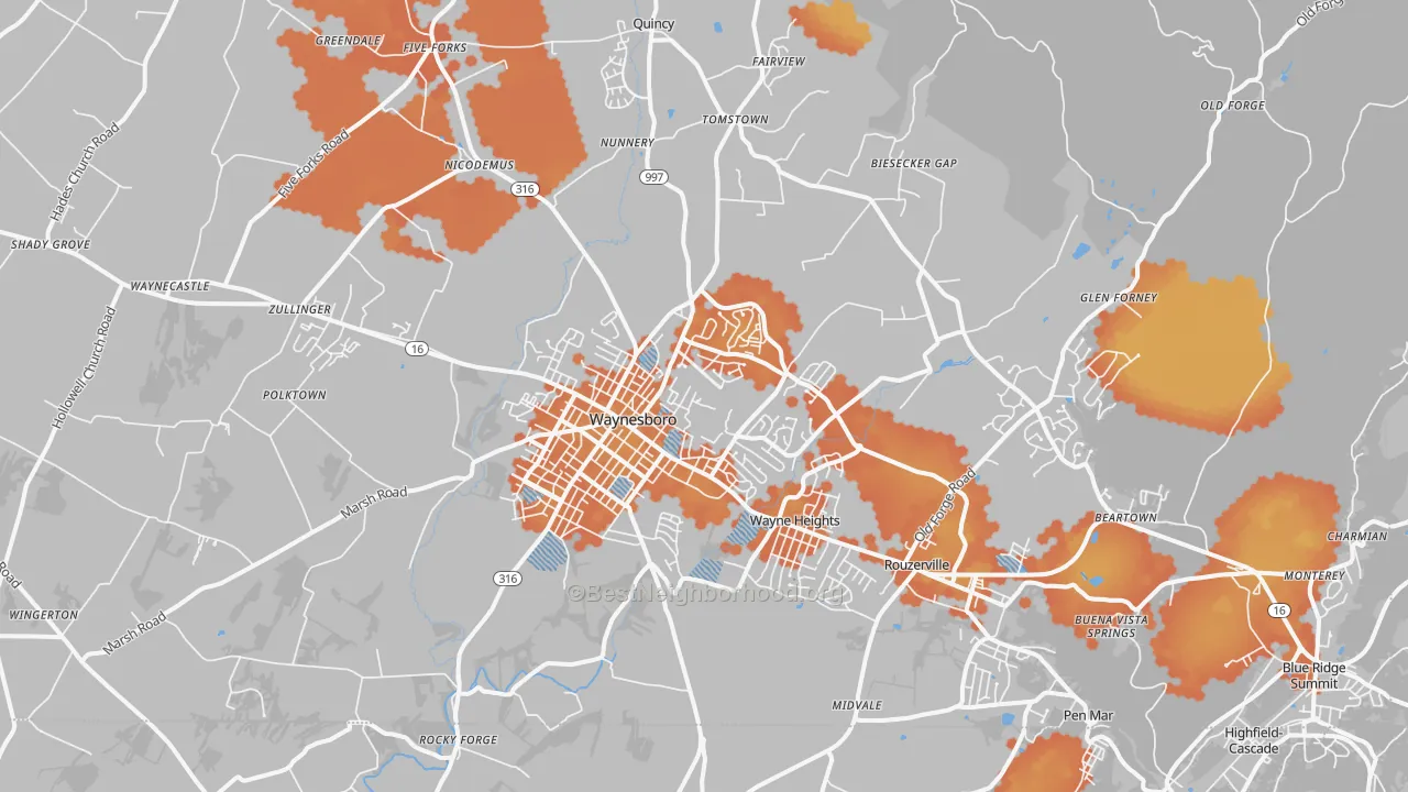 Bike Grade map of Waynesboro, PA