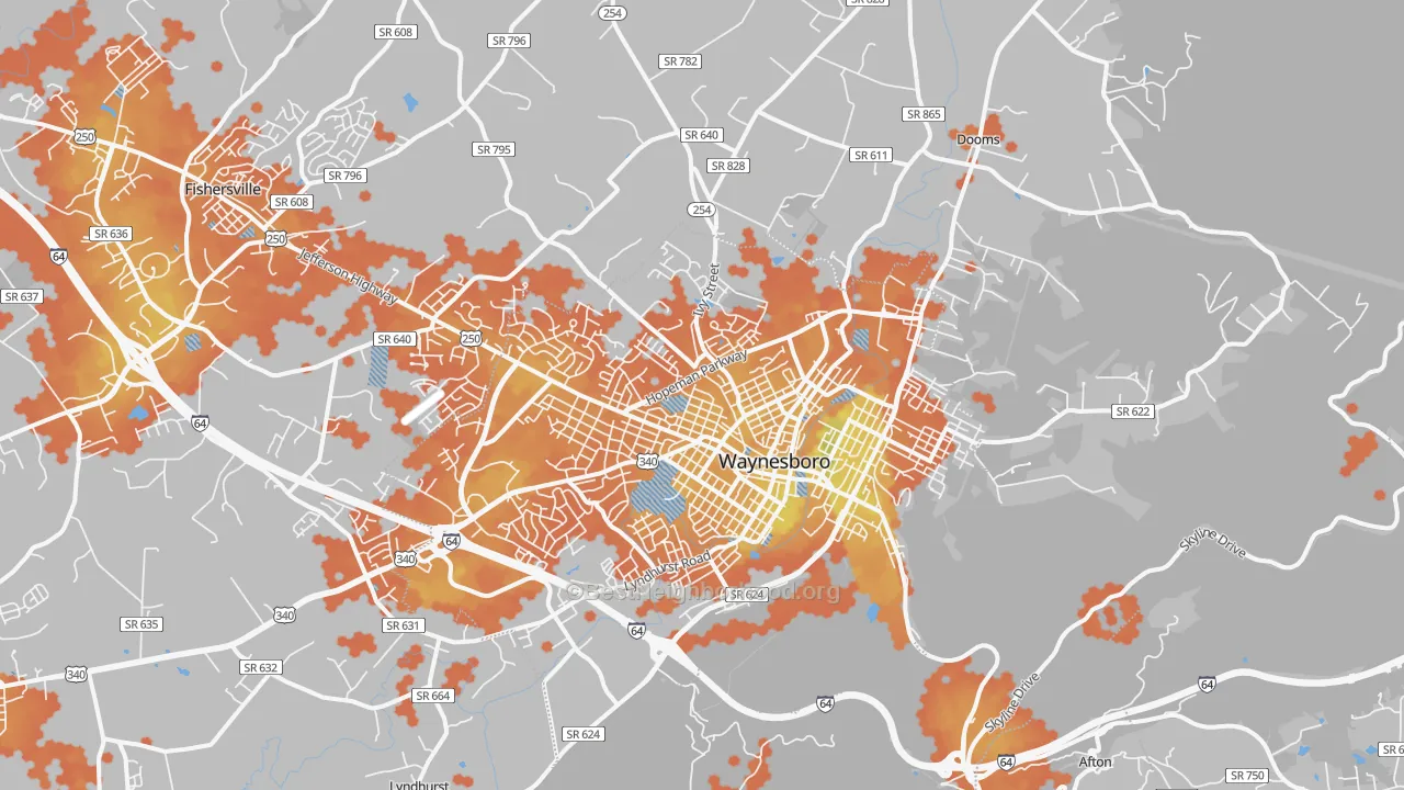 Bike Grade map of Waynesboro, VA