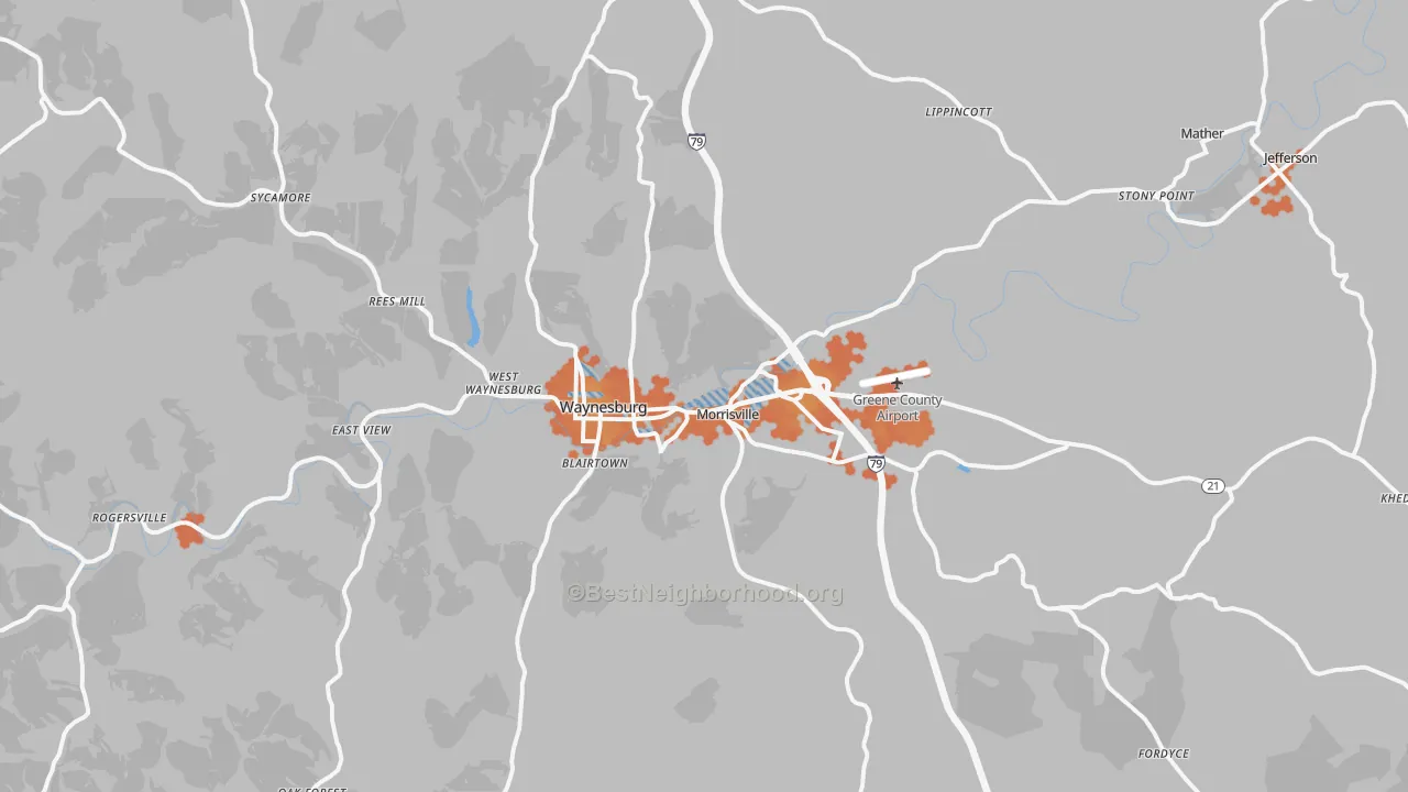 Bike Grade map of Waynesburg, PA