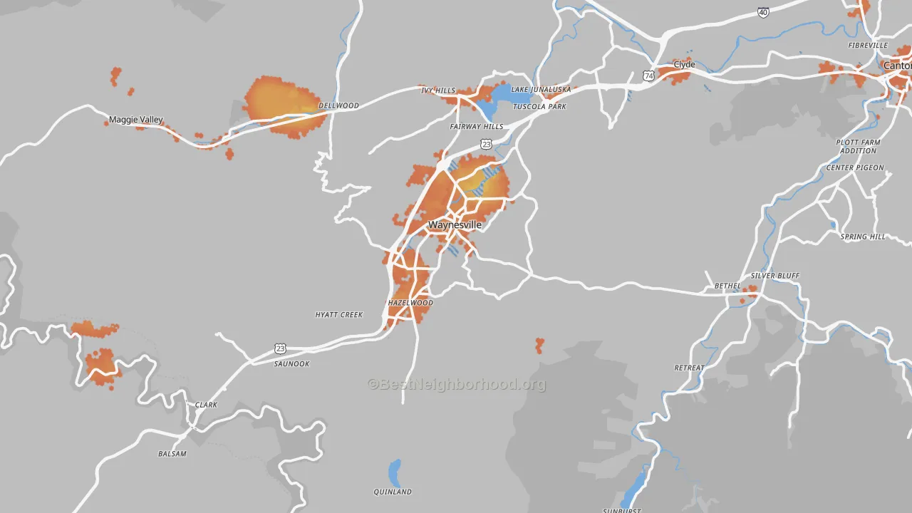 Bike Grade map of Waynesville, NC