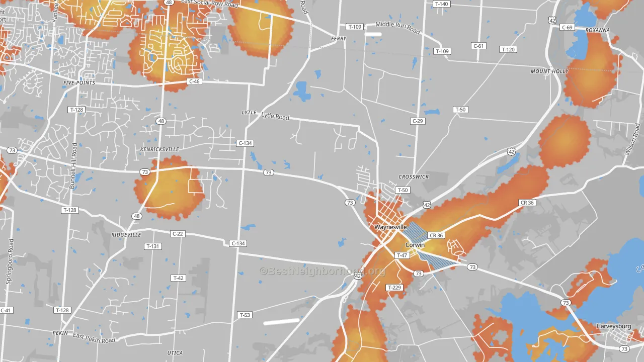 Bike Grade map of Waynesville, OH