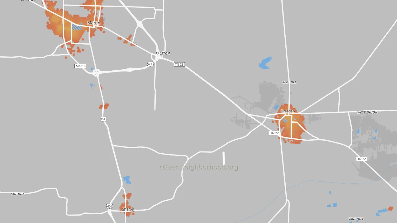 Bike Grade map of Weakley County, TN