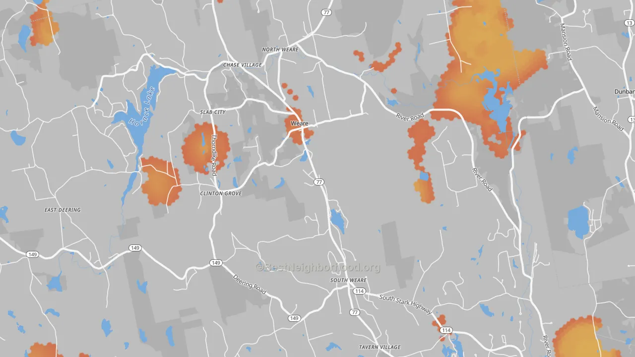 Bike Grade map of Weare, NH
