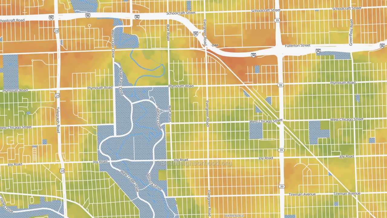 Bike Grade map of Weatherby, Detroit, MI