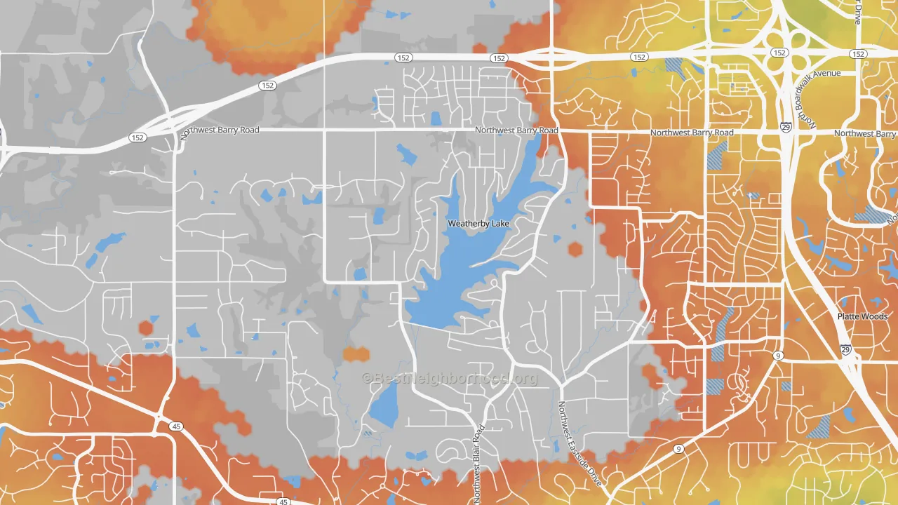 Bike Grade map of Weatherby Lake, MO