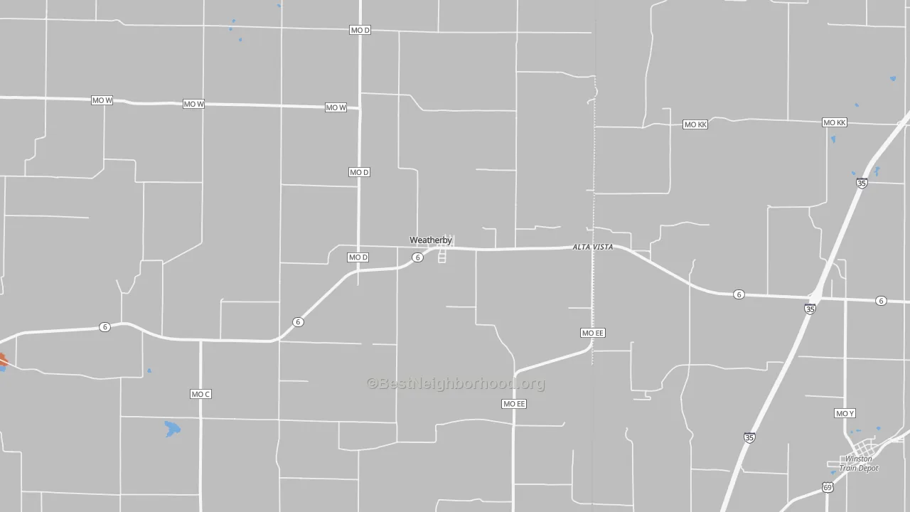 Bike Grade map of Weatherby, MO