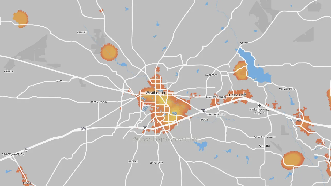 Bike Grade map of Weatherford, TX